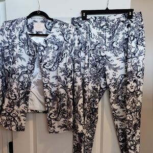 Elegant Black and White Floral Suit Set